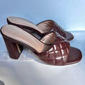 The Drop Quilted Chocolate High Block Heeled Mule Open Toe Sandal Ladies 7.5